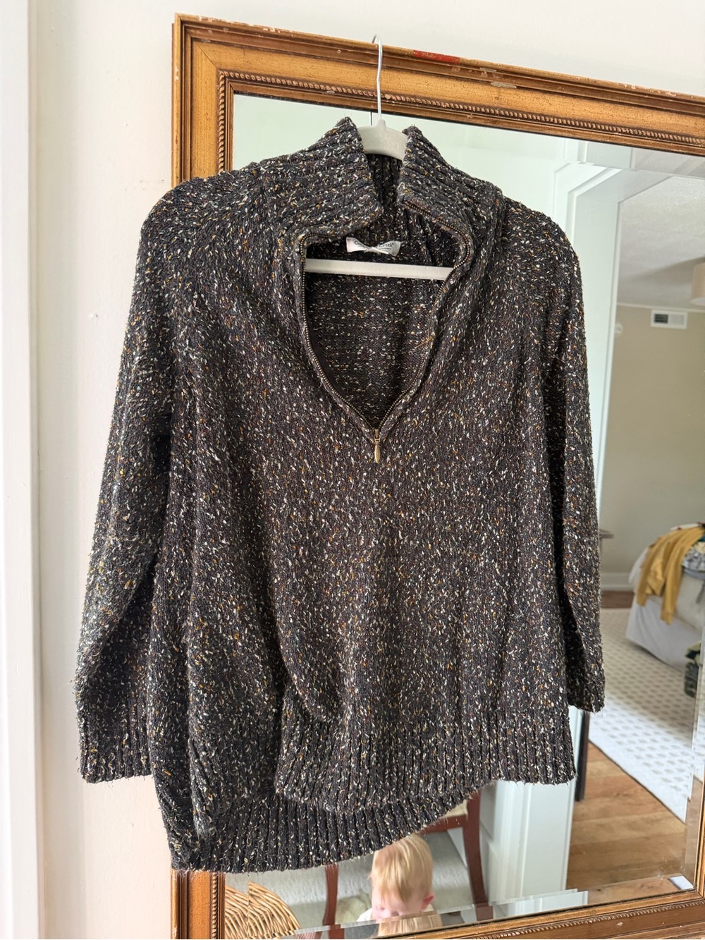 Cozy Speckled Colorful Half-Zip Sweater - Brown